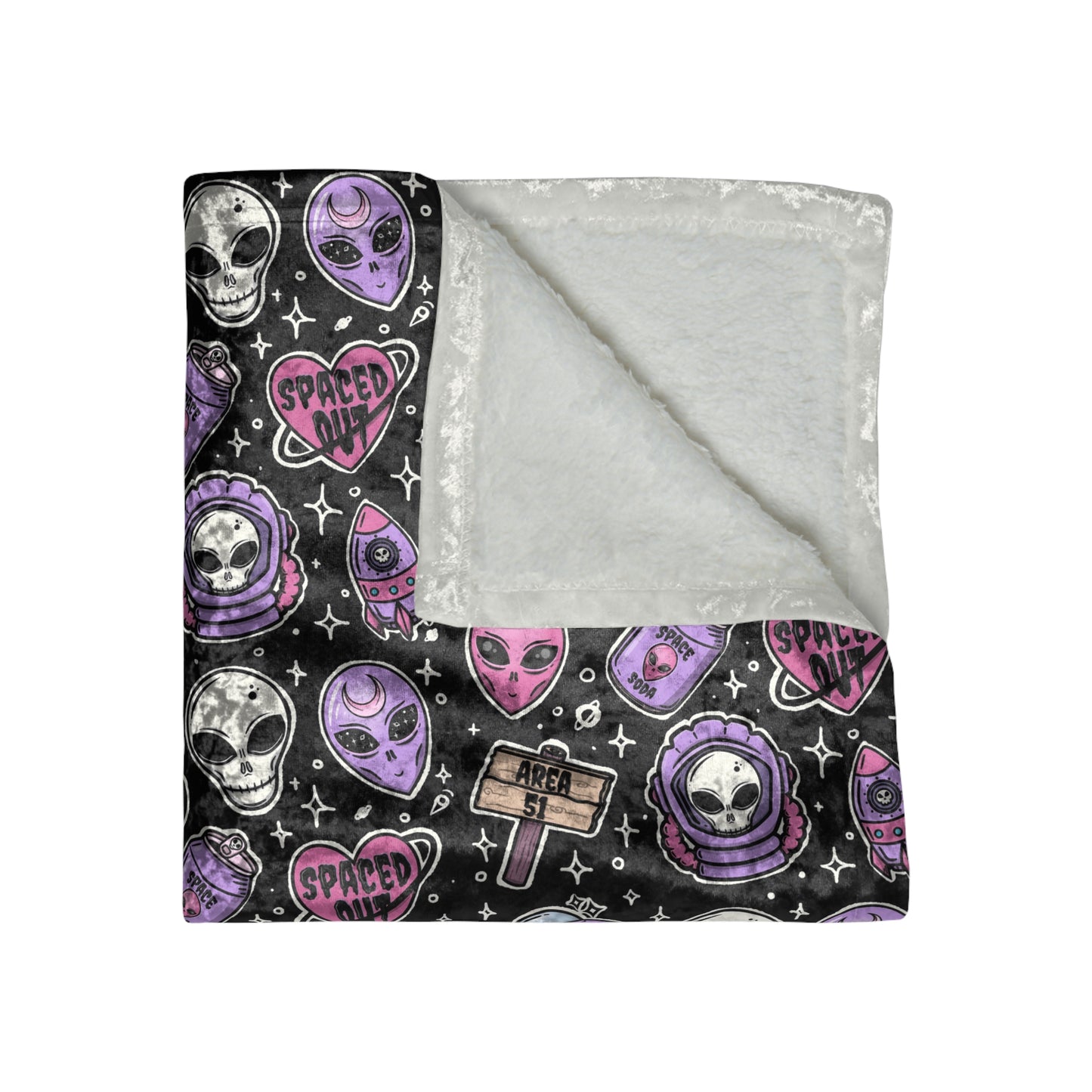 Alien Spaced Out Skull Velvet Blanket, Monster Blanket - Alien Blanket - Horror Blanket- Kawaii Goth Blanket - Cozy Throw for Gothic Home Decor, Perfect Gift for Halloween, Witchy Vibes, Alien Lovers