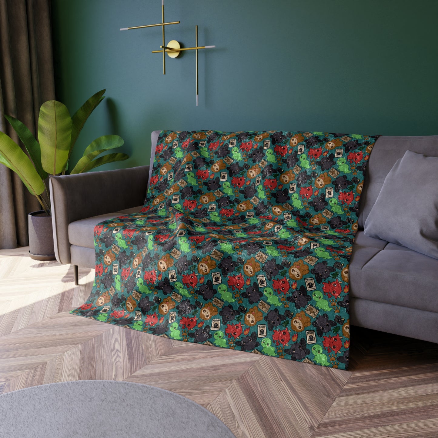 Cryptid Monster Party Blanket - Goth Blanket- Pastel Goth Blanket- Cozy Crushed Velvet Blanket, Soft Throw for Home Décor, Gift for Winter, Bed and Sofa Warmth, Spooky Blanket